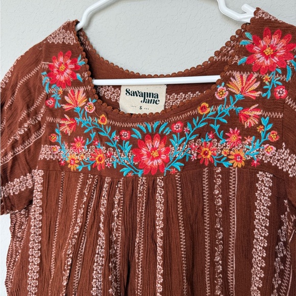 Savanna Jane Brown Top with Colorful Embroidery - Picture 3 of 8